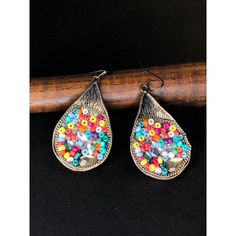Beaded dangle earrings, multicolored